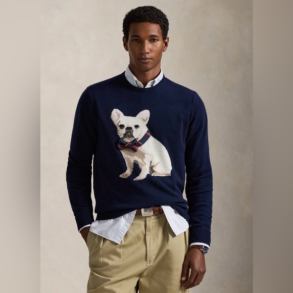 Polo Ralph Lauren Other - Polo Ralph Lauren Dog-Intarsia Cashmere Sweater Frenchie French Bulldog Navy XXL